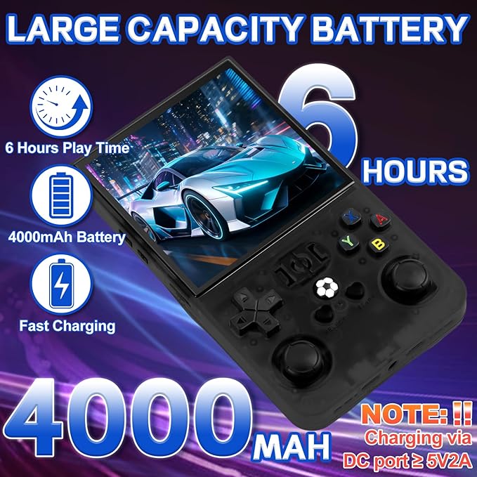R36MAX Handheld Game Console - 4.0-Inch Screen, Support 22000+Classic Games,128G TF Card,Portable Console with Open Source System,4000mAh Battery,Birthday Gift for Adult or Partner - Black