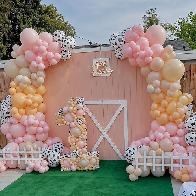 Cowgirl Balloon 12 Inch Pastel Light Baby Pink White Nude Retro Western Balloons Cow Print Party Balloon for Boho Rodeo Baby Shower Birthday Farm Theme Cowgirl Western Party Decorations