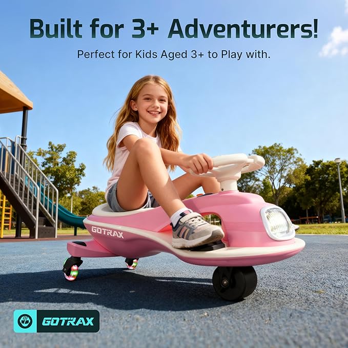 Gotrax WG1 Electric Wiggle Car for Kids, 12V Big Battery up to 120Min Playtime, Music Speaker &Rear Flash Wheels, Battery Display & Easy Assembly w/Pedal Throttle, Crazy Cart Gift for Ages 3+, 132Lbs
