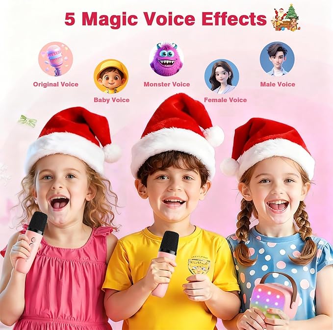 Mini Karaoke Machine with 2 Wireless Microphones, 2026 TOP Kids Portable Bluetooth Karaoke Machine for 3, 4, 5, 6, 7, 8, 9,10,11,12+Year Old, Christmas Birthday Gifts for Girls Boys Adults Home Party
