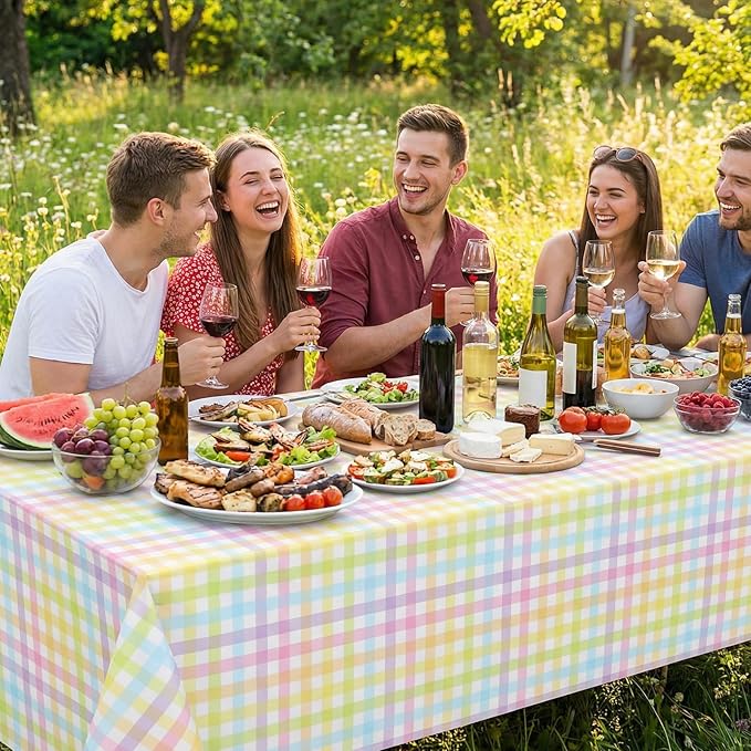 3 Pack Pastel Plastic Tablecloth, 54 x 108 Inch Disposable Easter Tablecloth Waterproof Rectangle Table Cover for Easter Party Decorations