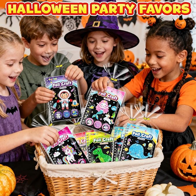 FUNNYB&G Foil Art Party Favors for Kids - 24 Pack Foil Art Crafts Kits Coloring Books, Goodie Bag Stuffers Party Favors for Kids 4-8 8-12, Bulk Birthday Classroom Prizes Girls Boys Gifts (Classic)
