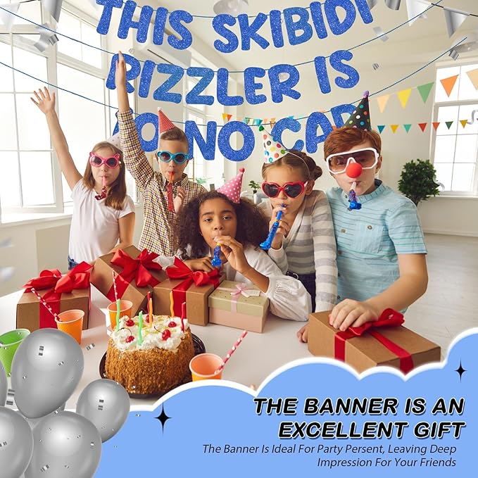 Fulmoon Pre Strung This Skibidi Rizzler Is 10 No Cap Glitter Banner 10th Birthday Party Decorations, Funny Birthday Sign, Party Supplies, Ideas, Gifts(Dark Blue)
