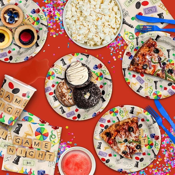 Birthday Galore Game Night Themed Party Supplies for Kids and Adults - A Celebration Set with Plates, Napkins, Cups, Tableware, Quick Setup, Colorful Decorations for Every Birthday Events - Kit for 16