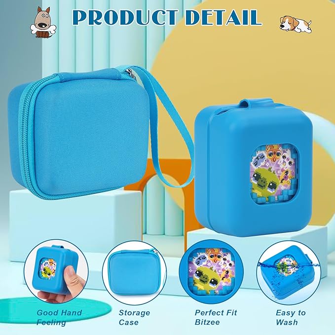 MGZNMTY Carrying Case and Silicone Case for Bitzee Magicals Interactive Toy Digital Pet - Protective Skin Cover for New Bitsy Electronic Virtual Pet (Magic Blue)