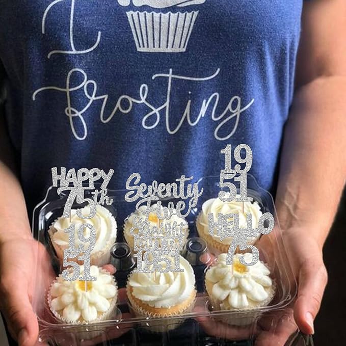 30 PCS 75th Birthday Cupcake Toppers Glitter Seventy Five Happy 75 Straight Outta 1951 Cupcake Picks for Cheers to 75 Fabulous 75th Birthday Anniversary Party Cake Decorations Supplier Silver