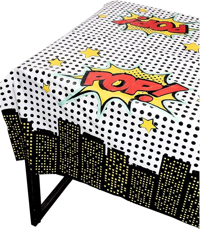 Blue Panda Comic Book Party Decorations Tablecloths 3-Pack - 54 x 108 in, Plastic & Cartoon Pattern - Disposable Birthday Table Cover for Boys - Comic Birthday Party Supplies