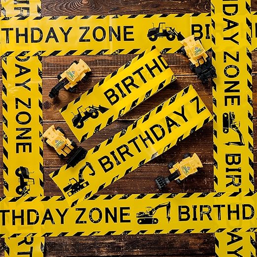 Nuanchu 2 Rolls 3'' x 98 Feet Birthday Zone Construction Party Tape Decorations Construction Birthday Party Supplies Favors for Kids Classroom Room Decor(No Stickiness)