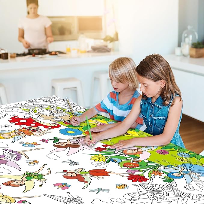 Fairy Garden Coloring Poster for Kids Giant Spring Coloring Poster Large Fairy Party Flower Coloring Tablecloth Jumbo Coloring Books for Kids Classroom Home Birthday Party Supplies Favor