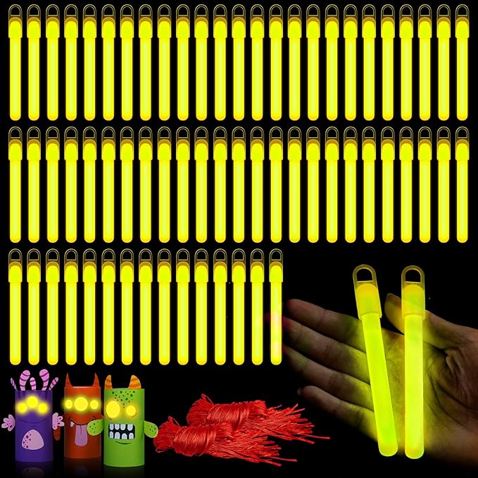 Lewtemi 50 Pack 4" or 6" Bright Glow Sticks Bulk, Glow in the Dark Party Supplies Birthday and Holidays (4 Inch,Yellow)