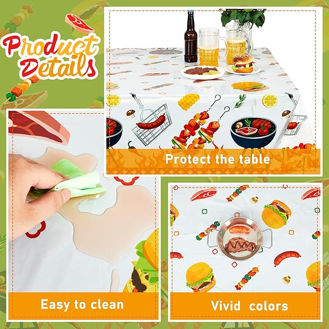 Amylove 2 Pack BBQ Party Decorations Hot Dog Picnic Tablecloths 86 x 51 Inches Stain Resistant Tablecloth for Baby Q Baby Shower, Birthday, Carnival, Bachelorette Party Supplies