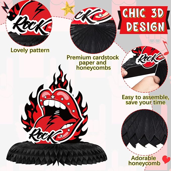 10 Pcs Rock and Roll Party Decorations Rock Star Centerpieces Born to Rock Party Decorations Music Theme Party Supplies Halloween Rock Birthday Decorations for Birthday Baby Shower Party Supplies