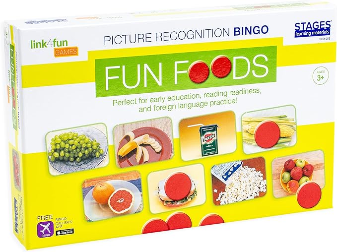 Stages Learning Materials Link4fun Real Photo Fun Food Bingo Game for Family, Preschool, Kindergarten, Elementary Education: 36 Picture Cards and App
