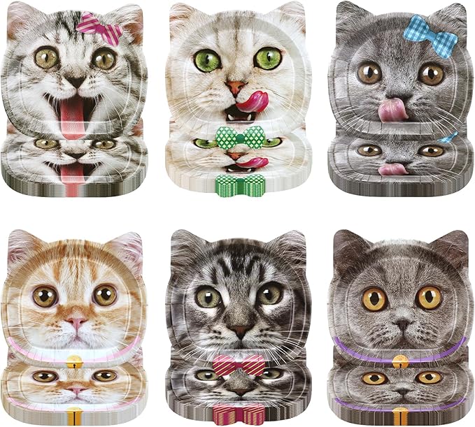60 Pcs Real Cat Birthday Party Paper Plates, Cute Cat Pattern Plates for Pet Birthday Decorations Cat Theme Party Supplies Baby Shower