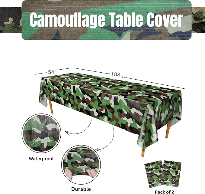 Blue Orchards Camouflage Party Table Covers (Pack of 2) - 54"x108" XL - Army Green Party Supplies, Camo Plastic Table Cover, Army Table Cover