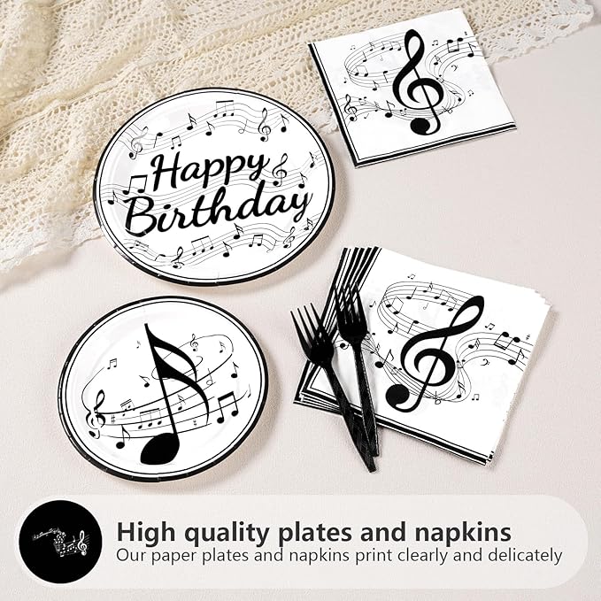 96 Pcs Music Birthday Party Supplies Music Notes Plates Napkins Disposable Music Birthday Tableware Set Music Theme Party Decorations for Baby Shower Concert Karaoke Music Birthday Party Decor Serve24