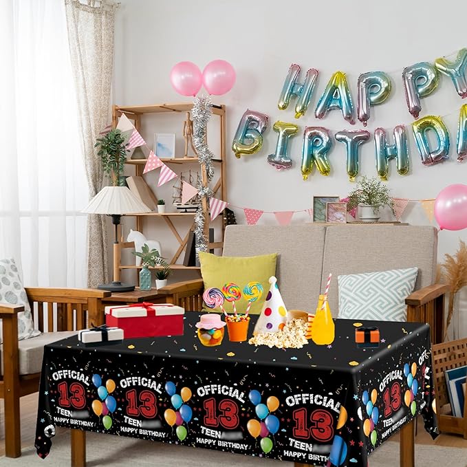 13th Birthday Decorations for Boys Red Black 13th Happy Birthday Tablecloth for Official 13 Teenager 13 Year Old Boy Birthday Decor