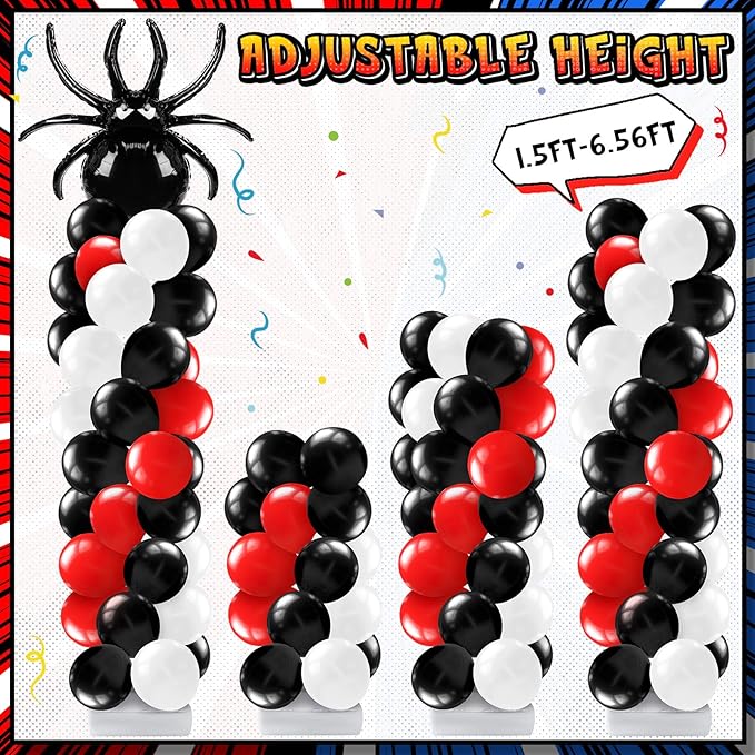 Kasyat 2 Sets Spider Party Balloon Column Stand Kit Adjustable Spider Balloon Stands for Birthday Baby Shower Hero Theme Party Decorations