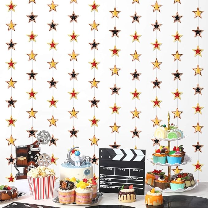 TaoBary 6 Pcs Movie Theme Star Garland Banner Decor Red Carpet Party Decorations Movies Theme Star Hanging Streamers Birthday Party Supplies Red Black and Gold Hanging Supplies Film Backdrop