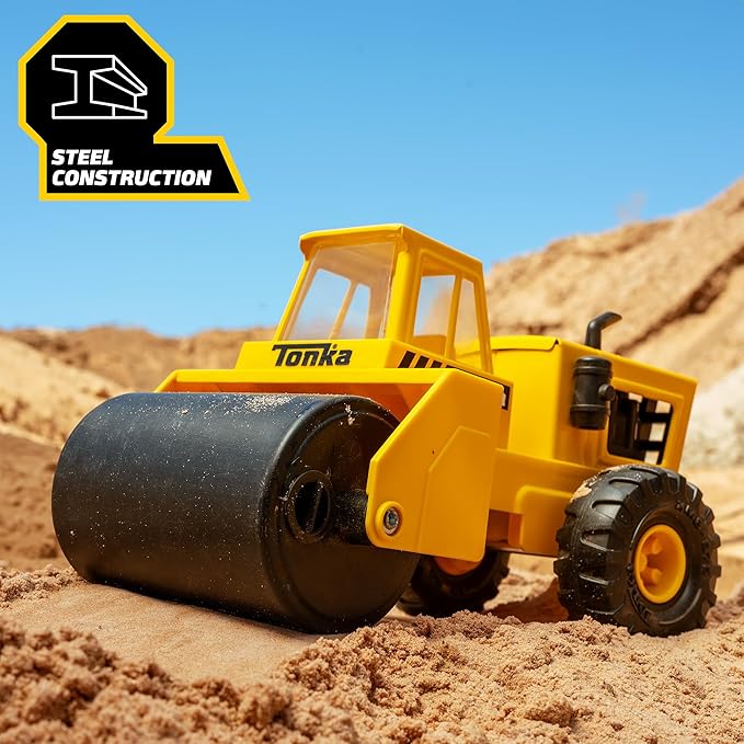Tonka Steel Classics - Steam Roller - Made with Steel, Yellow Toy Truck, Boys and Girls, Toddlers Ages 3+, Big Construction Truck, Birthday Gift, Holiday, Ages 4+