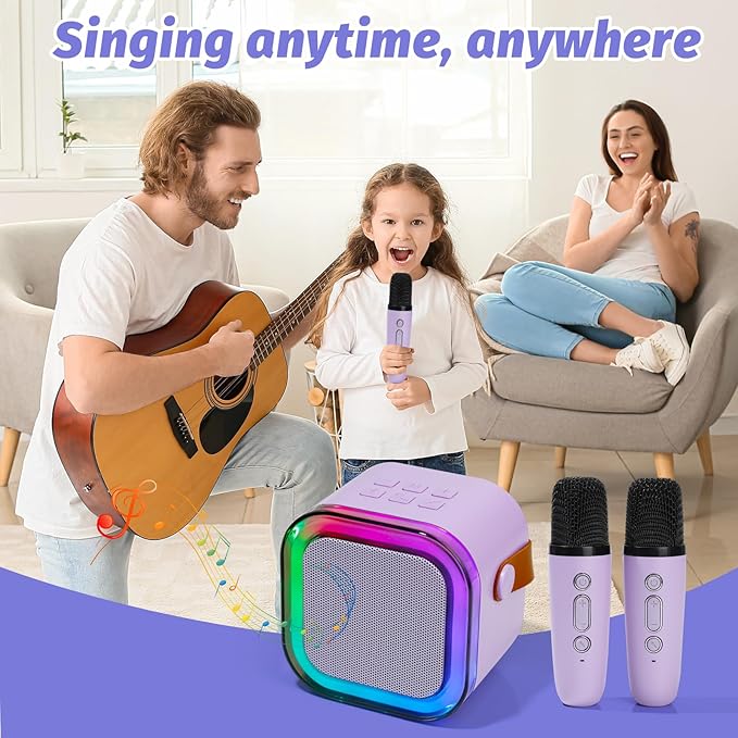 Mini Karaoke Machine for Kids, Portable Karaoke Speaker with 2 Wireless Microphones,Voice Effects,LED Lights, Singing Machine for Girl, Ages 3,4,5,6,7,8,9,10,11,12+ Years Old Birthday Gift(Purple)