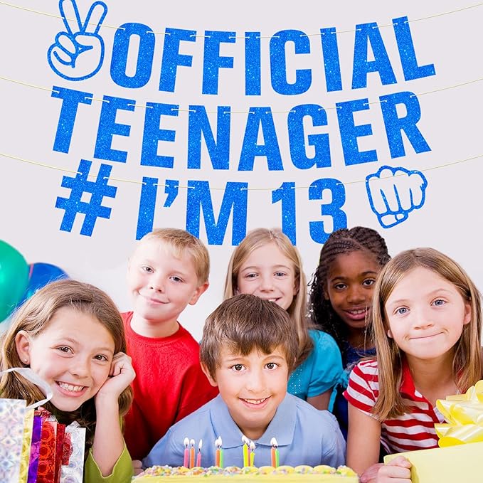 Glitter 13th Birthday Decorations Blue Official Teenager I’m 13 Banner for Boys, Cheers to 13 Years Happy 13th Birthday Party Supplies