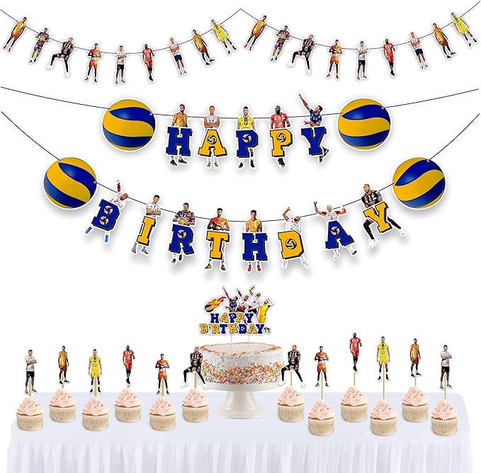 Volleyball Theme Birthday Party Supplies – Sports Inspired Party Decoration Set for Birthday Celebrations and Themed Events, Decorative Table Styling Items for Dessert Displays and Party Setup.