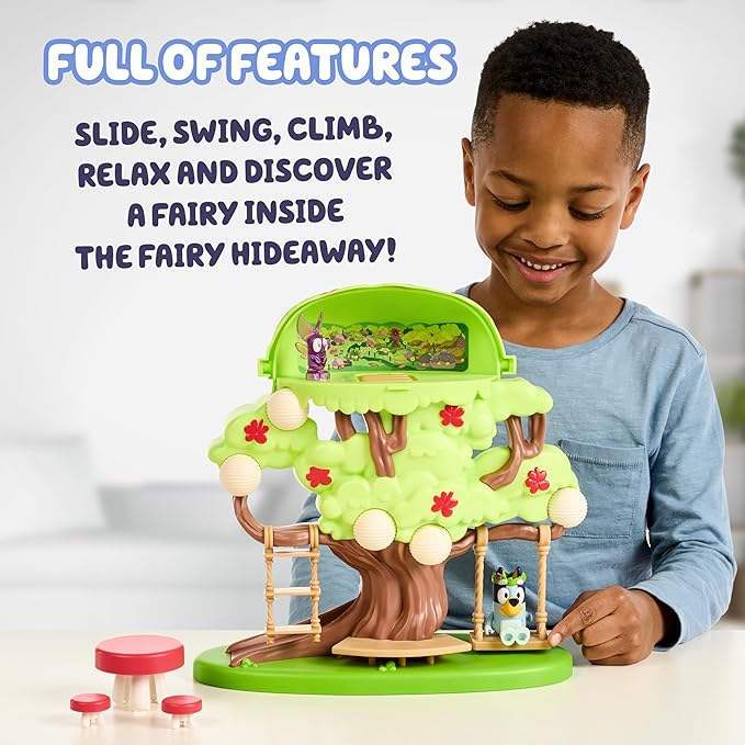 Bluey 2-Sided Treehouse Playset, 11”, Action-Packed Tree Toys Set with 4 Accessories and 2.5” Articulated Figure, Animal Toys for Kids Ages 3+