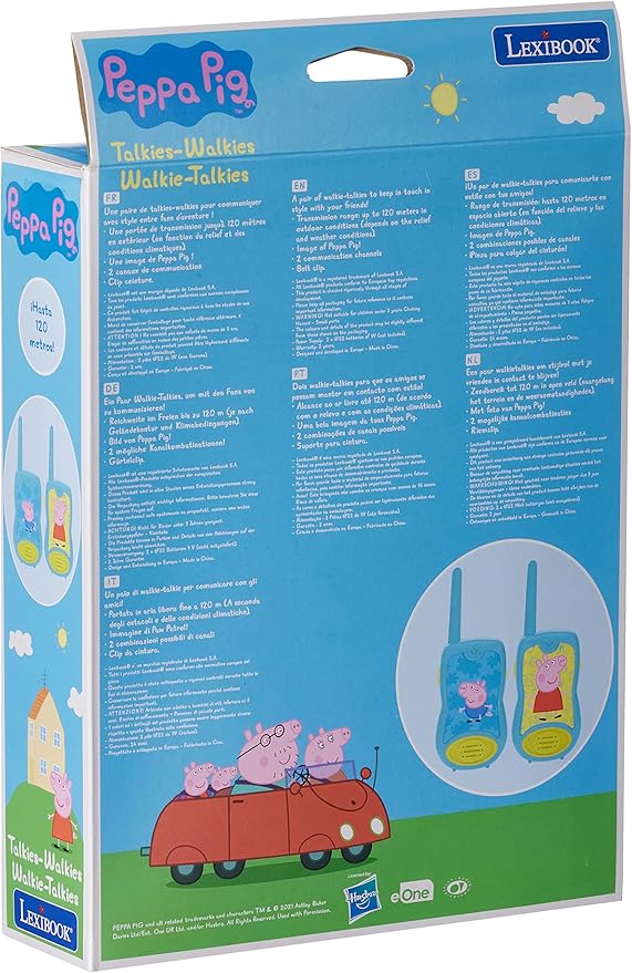 LEXiBOOK Peppa Pig Walkie-talkies, Communication Game for Children, Belt Clip for Transport, Battery, Blue, TW12PP