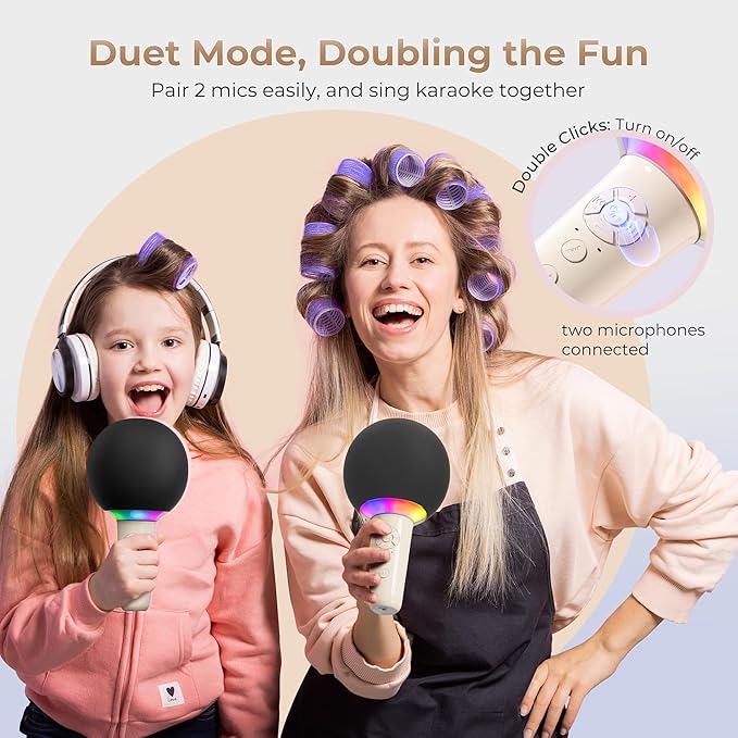 Wireless Bluetooth Karaoke Microphone for Kids, Portable Handheld Karaoke Mic Speaker Toys with LED Light, Best Christmas Birthday Festival Party Gift for 3 4 5 6 7 8 9+ Year Old Girls Boys (Beige)