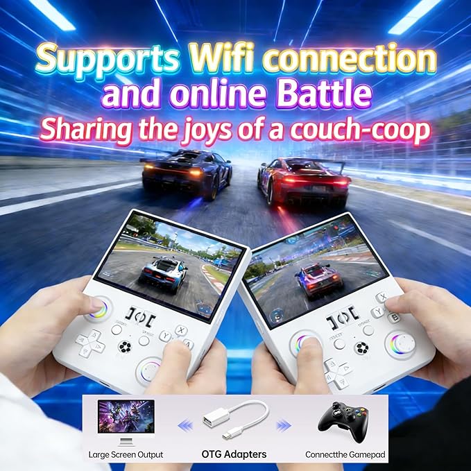 R36MAX 2 Retro Handheld Game Console, 4.5 Inch IPS HD Screen Portable Retro Game Console, 1.5GHz CPU Support 30+ Emulator Console Video Game Console, 4000mAh (White)