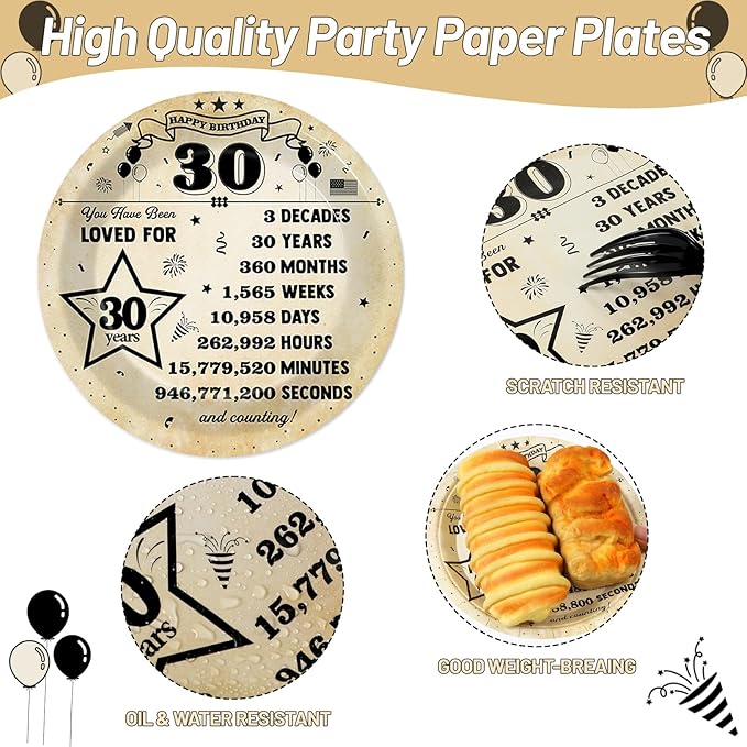 CHUNNIN 50pcs 30th Birthday Plates and Napkins 30 Year Old Birthday Party Decorations Vintage Back in 1996 Dessert Plates Vintage 1996 30th Theme Disposable Tableware Set for Men Women Party Supplies