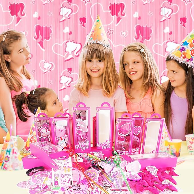 146Pcs Pink Party Favors for Girls, Hot Pink Princess Birthday Party Goodie Bag Stuffer Filler for Kids Girls Birthday Party Decoration Supplies