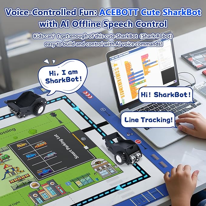 ACEBOTT Intelligent Transportation Kit + SharkBot, 2 in 1 Smart Robot Car Kit Compatible with Arduino & Scratch, STEM Toys Coding Robot Kit for STEM Classroom & Home Education,Gifts for Kids and Teens