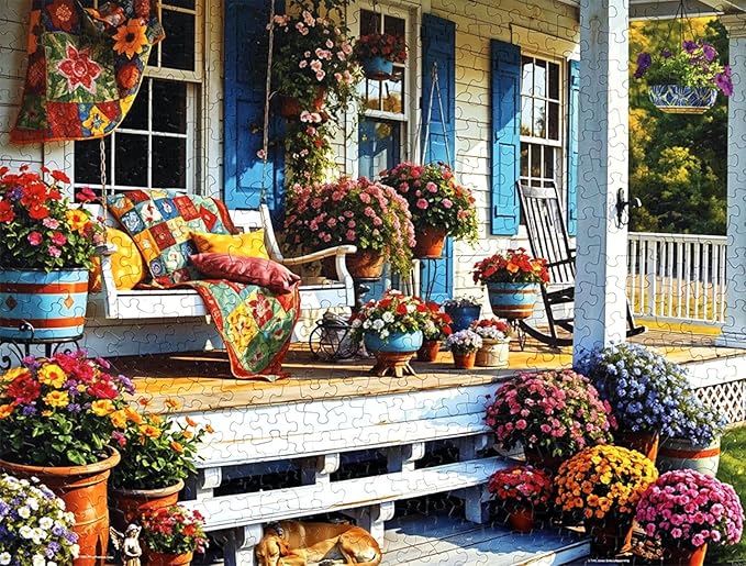 Springbok Front Porch 500 Piece Jigsaw Puzzle for Adults - Colorful and Nostalgic Scene - Unique Cut Pieces - Made in USA