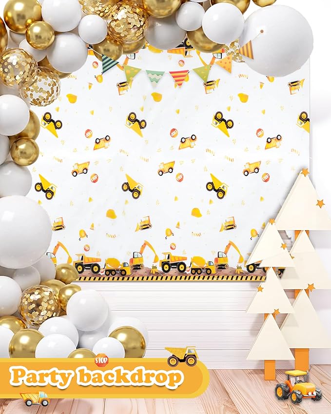 3PCS Construction Plastic Birthday Party Tablecloths,Dump Truck Themed Table Cover for Kids Boy Construction Birthday Party Supplies Tables Decorations, 54 x 108inch