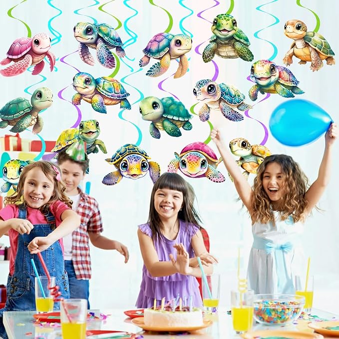 Turtle Party Hanging Swirls 20PCS Sea Turtle Theme Ceiling Swirls Decorations Turtle Birthday Party Supplies Turtles Hanging Streamers for Ocean Animals Baby Shower Decor