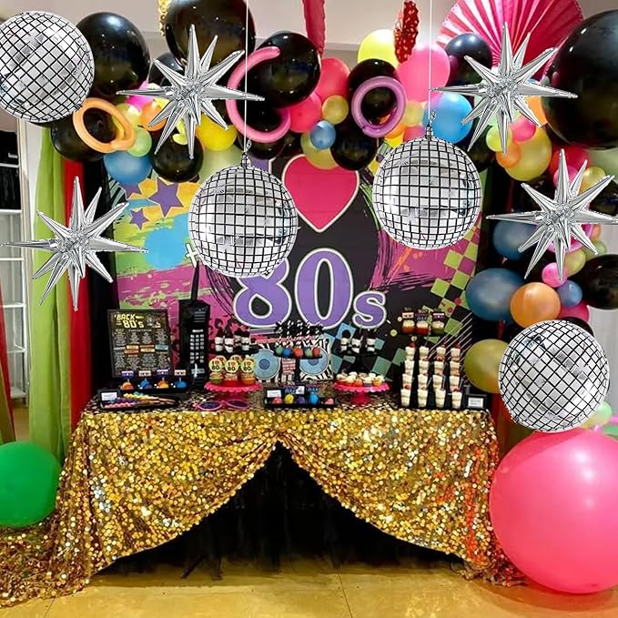 TONIFUL 8 Pcs 22Inch Disco Large 4D Giant Round and Star Balloons Explosion Star Mylar Balloons Set for Backdrop Christmas New Year Birthday Wedding Bridal Shower Anniversary Photo Booth Supplies