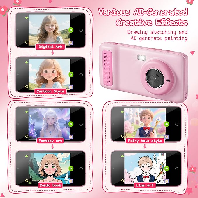 AI Digital Camera, AI Kids Camera Everything Recognition for 4 to 12 Years Old Girls Boys, Dual Lens, 5G/2.4G Dual-Band Wi-Fi, 4" LCD Touch Screen, Gift Ideas for Birthday Christmas Festival