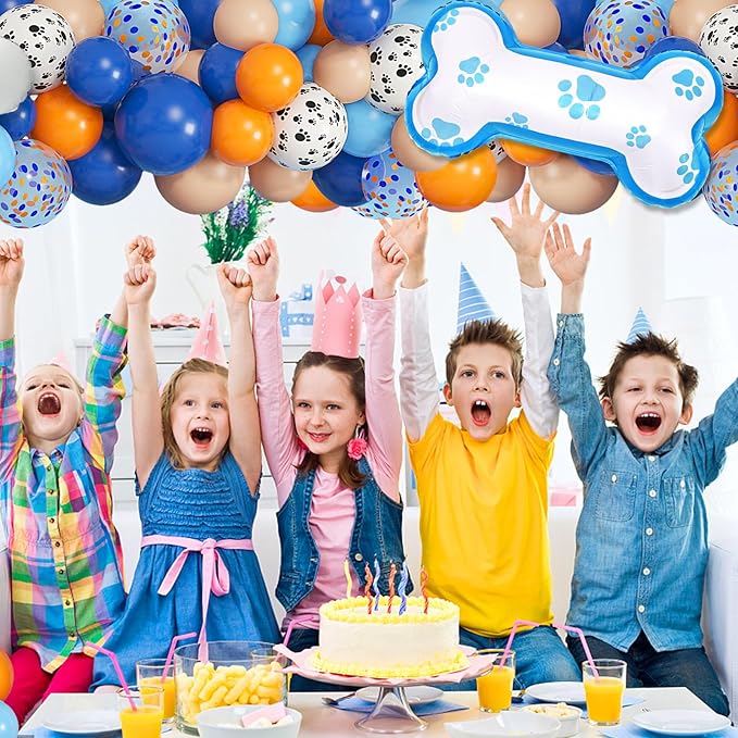 121Pcs Blue Birthday Party Supplies Balloons Garland Kit, Blush Nude Blue Orange Dog Paw Balloons Arch Bone Balloon for Boys Girls Baby Blue Shower Graduation Birthday Party Decorations