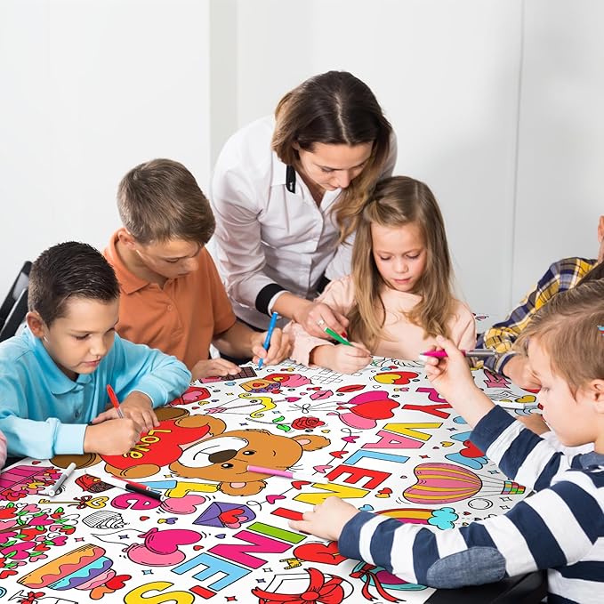 Gatherfun Valentine's Day Activity Poster - 31.5 x 72 Inches, Happy Valentine's Day Party, Versatile Paper Coloring Banner/Table Cover for School Parties and Special Events Decoration