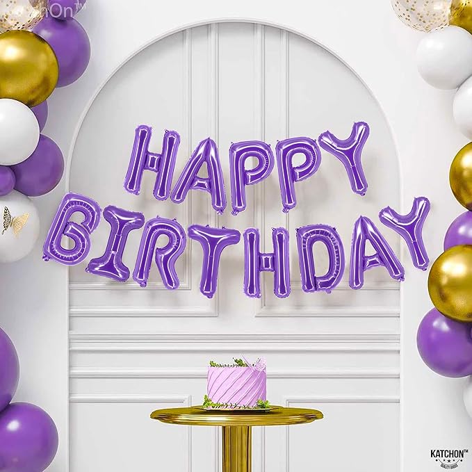 KatchOn, Purple Happy Birthday Balloons - 16 Inch, Helium Supported | Foil Happy Birthday Balloons for Purple Birthday Decorations | Happy Bday Balloon Banner | Unicorn Birthday Decorations