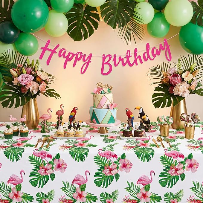 3 Pack Hawaiian Luau Party Tablecloth, 54 x 108 Inch Disposable Tropical Palm Leaves Table Cloth Waterproof Rectangle Table Cover for Summer Beach Pool Cocktail Party Decorations