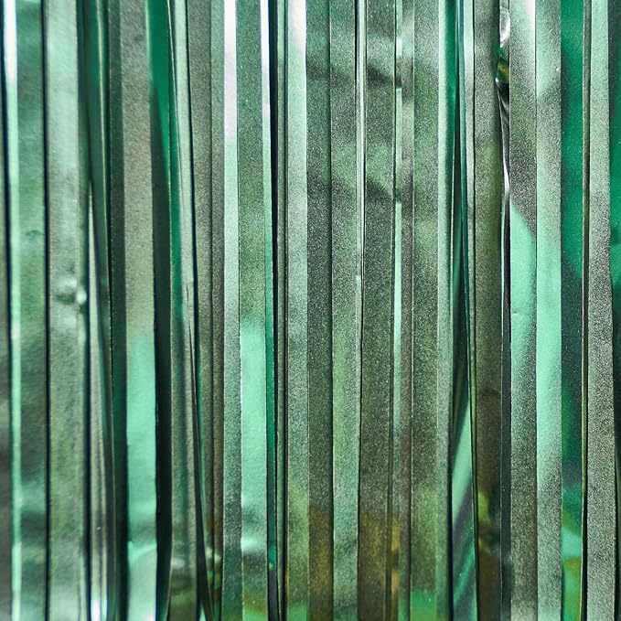 PartyWoo Green Streamers Backdrop 2pcs Green Tinsel Foil Fringe Streamer Curtains 8.2 FT Curtains Photo Backdrop for Graduation Birthday Dinosaur Jungle Golf Football Theme Party Decorations