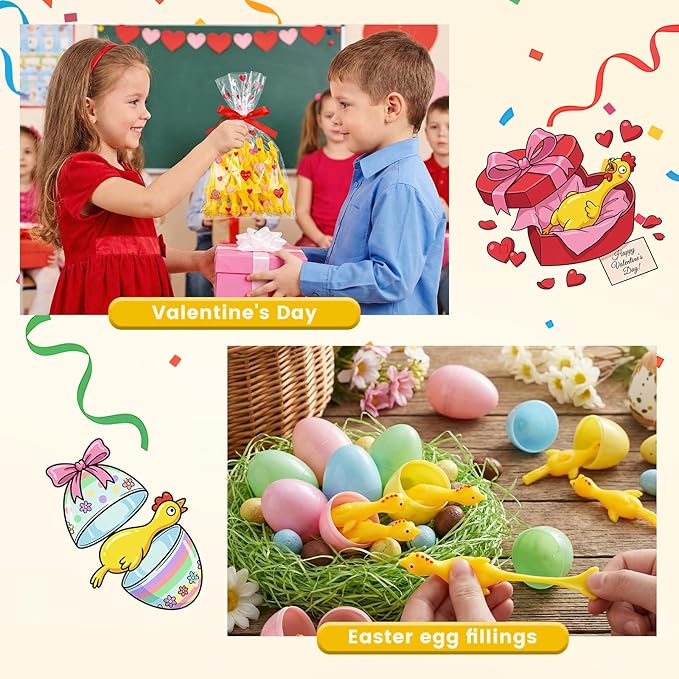 POPLAY 42PCS Flying Chicken Slingshot, Easter Party Favors Treasure Box Toys for Kids, Flicking Rubber Chickens Finger Toys for Birthday Party Activity Gift, Classroom Prizes, Goodie Bag Stuffer