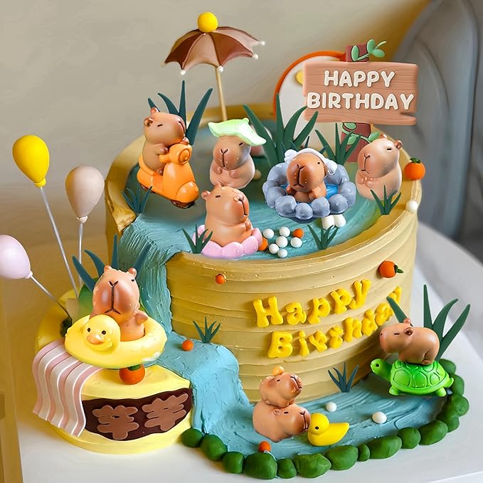 Capybara Cake Toppers Mini Blowfish Party Supplies Capybara Birthday Party Supplies