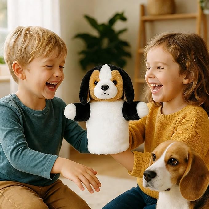 Hand Puppet for Kids Toddlers Plush Dog Won’t Shed Animal Toy for Role Play Storytelling Preschool Classroom Educational Birthday Beagle