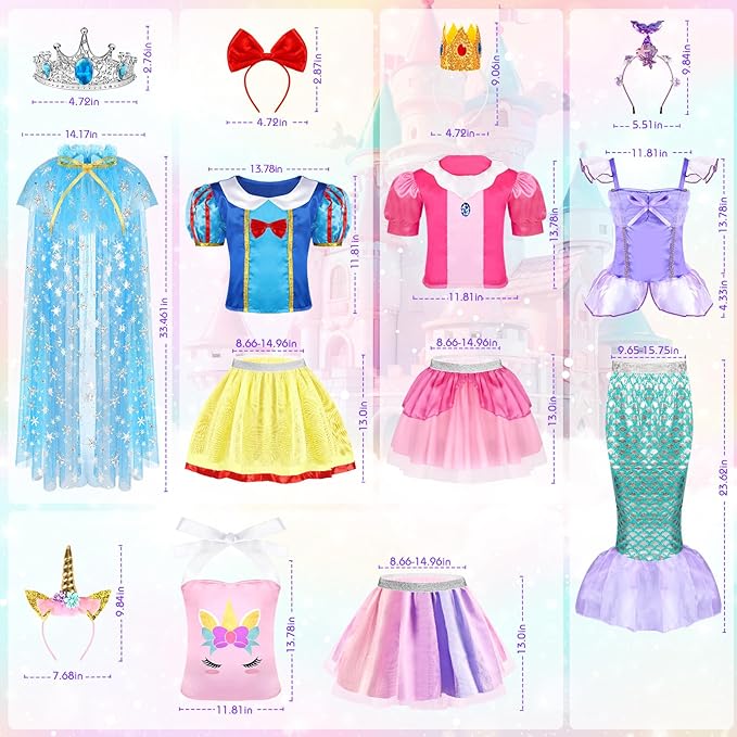 Princess Dress Up, Dress Up Clothes for Girls 3-6, Cosplay Princess Costume Gift Set with Princess Dresses and Princess Toys, Pretend Play Toddler Girl Toys, Halloween Christmas Birthday Gift