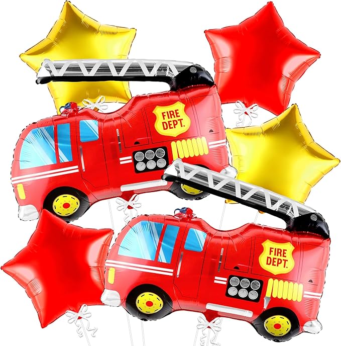 Katchon, Fire Truck Balloons for Birthday Set - Pack Of 6 | FireTruck Party Supplies | Firetruck Balloon For Birthday Decorations | Firefighter Balloons, Balloon for Fire Truck Decorations