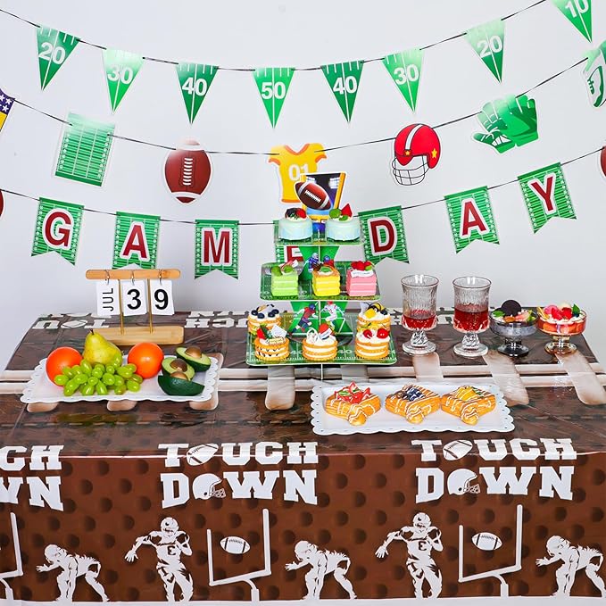 6 Pack Plastic Football Tablecloth, Superbowl Party Decorations 54 x 108 Inch Superbowl Tablecloth for Rectangle Tables Disposable Touchdown Table Cover for Football Theme Party Games Decor
